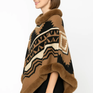 Tribal Luxe Faux Fur Trim Poncho - Image 2