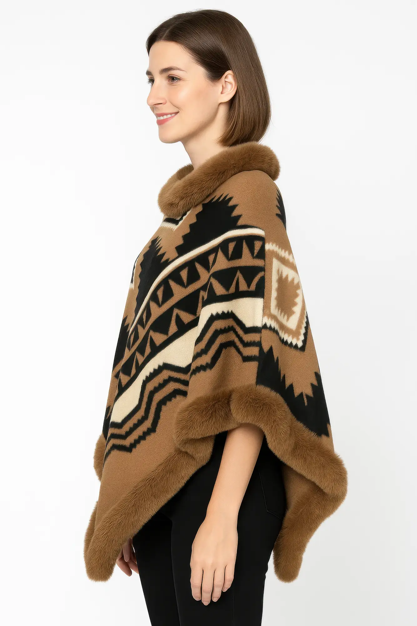 Tribal Luxe Faux Fur Trim Poncho - Image 2