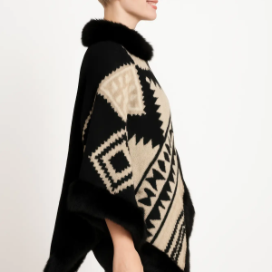 Tribal Luxe Faux Fur Trim Poncho - Image 2