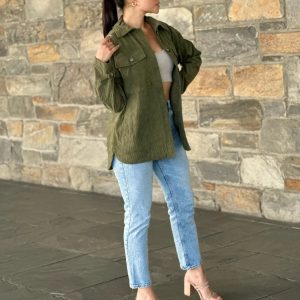Oversized Corduroy Shacket Button Down Utility - Image 1