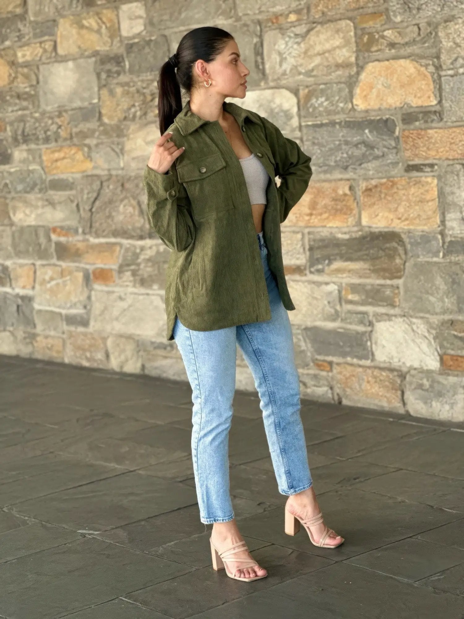 Oversized Corduroy Shacket Button Down Utility - Image 1