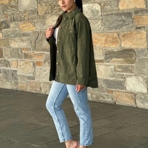 Oversized Corduroy Shacket Button Down Utility - Image 2