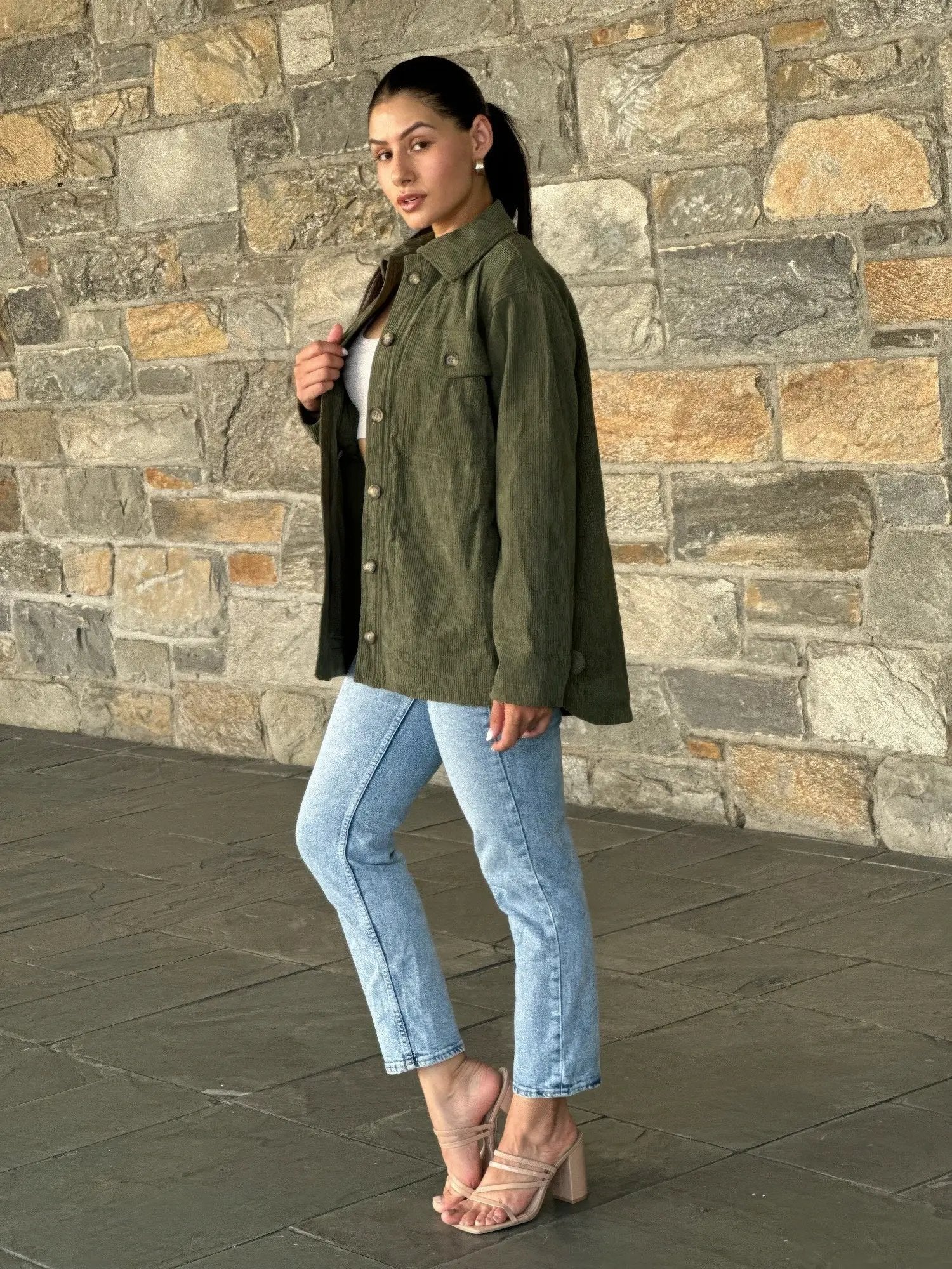 Oversized Corduroy Shacket Button Down Utility - Image 2