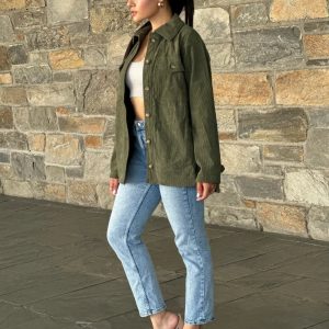 Oversized Corduroy Shacket Button Down Utility - Image 3