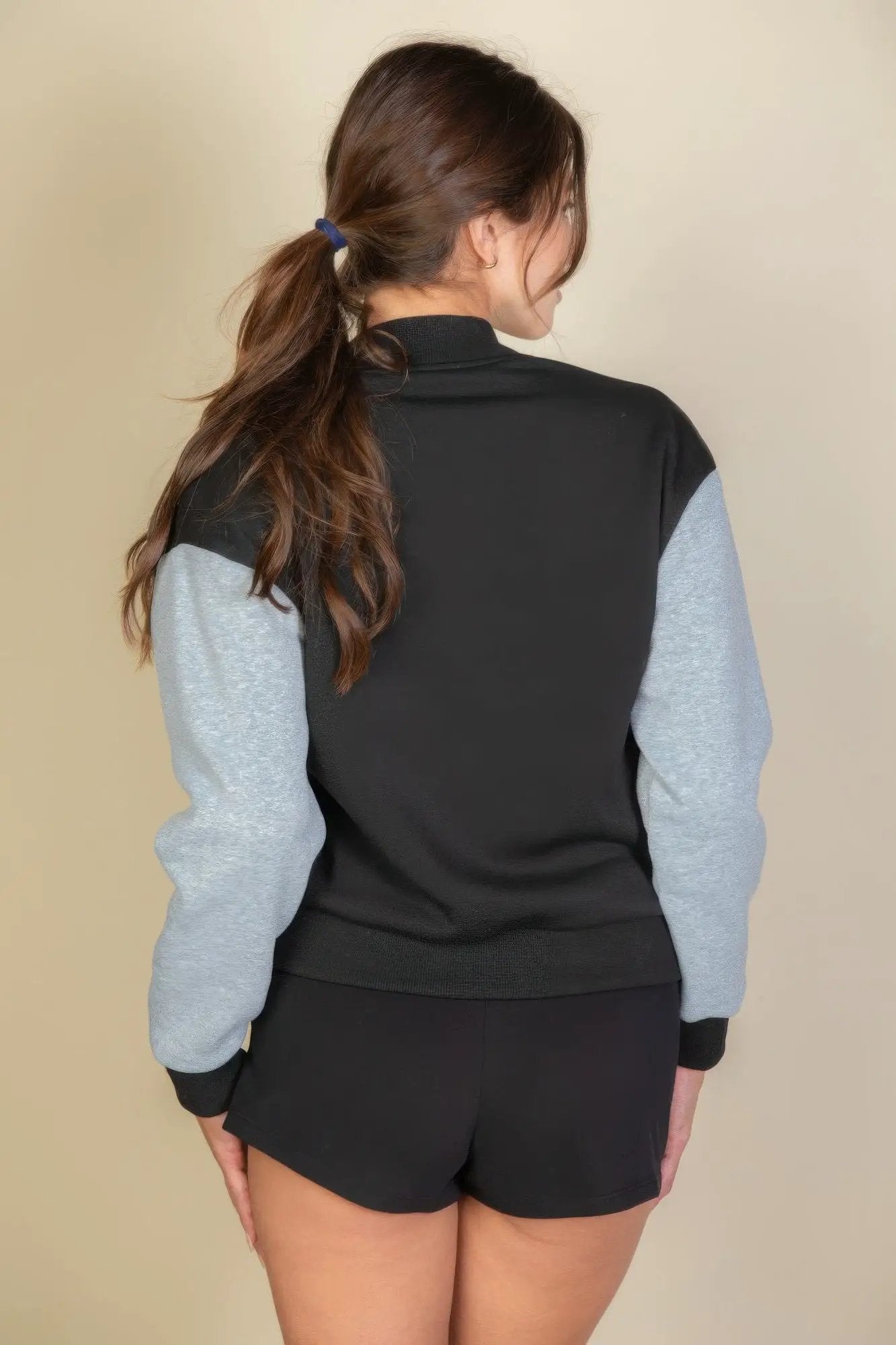 Letter Patched Striped Trim Varsity Jacket - Image 4