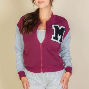 Letter Patched Striped Trim Varsity Jacket - Image 5
