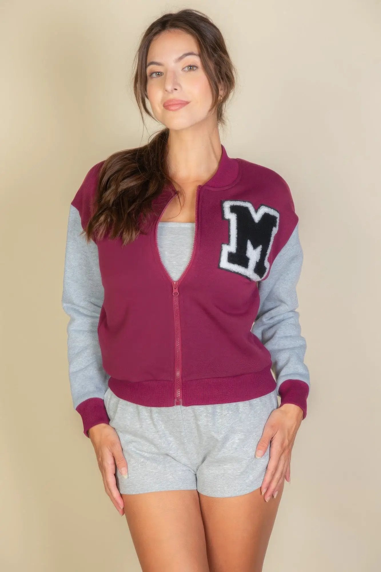 Letter Patched Striped Trim Varsity Jacket - Image 5