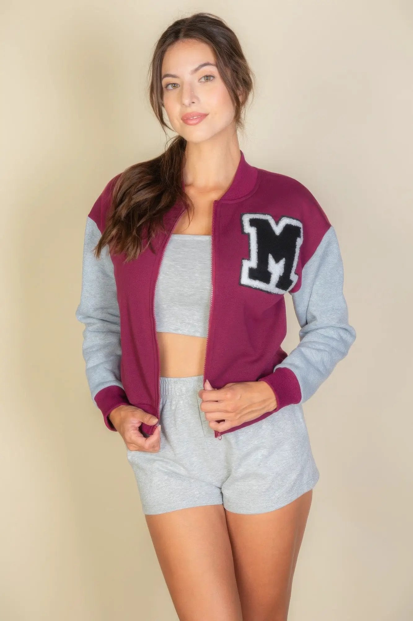 Letter Patched Striped Trim Varsity Jacket - Image 7