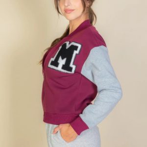 Letter Patched Striped Trim Varsity Jacket - Image 10
