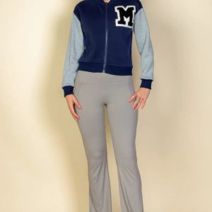 Letter Patched Striped Trim Varsity Jacket - Image 9