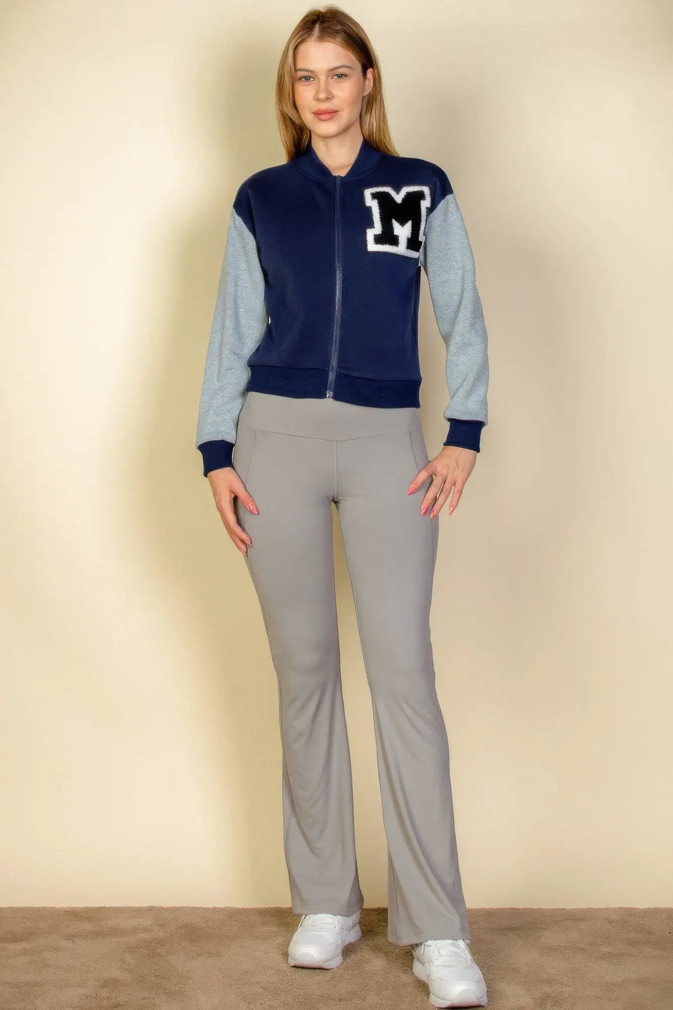 Letter Patched Striped Trim Varsity Jacket - Image 9