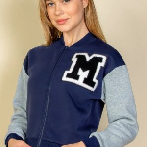 Letter Patched Striped Trim Varsity Jacket - Image 13