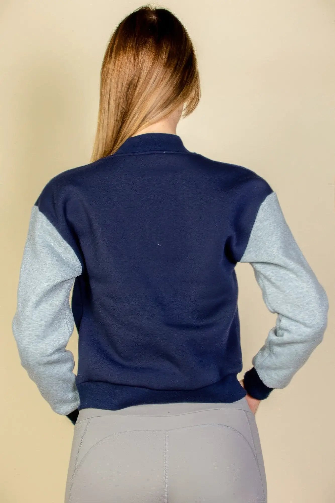 Letter Patched Striped Trim Varsity Jacket - Image 14