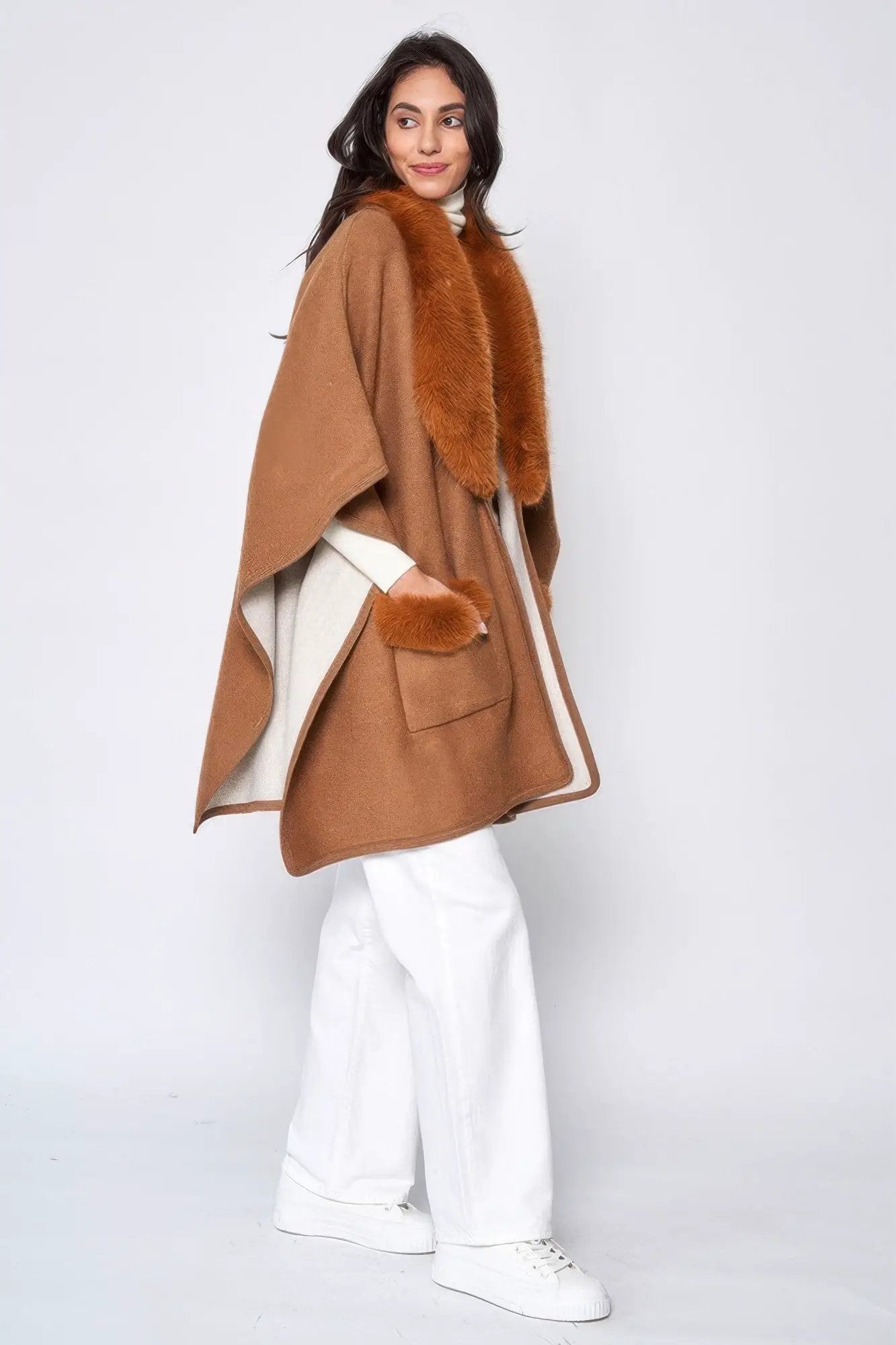 Faux Fur Collar Kimono - Image 2