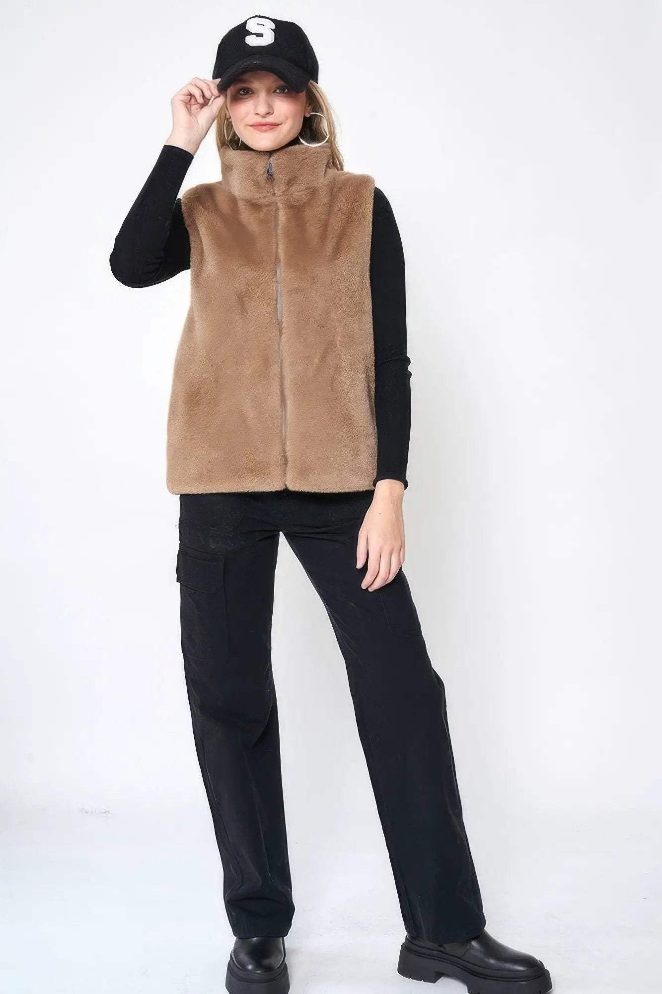 Solid Faux Fur Vest - Image 1