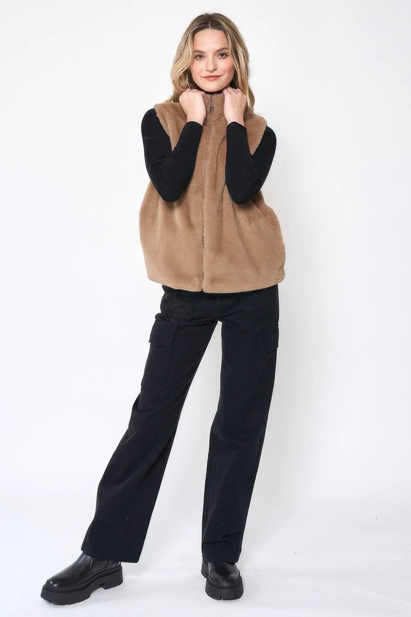 Solid Faux Fur Vest - Image 2