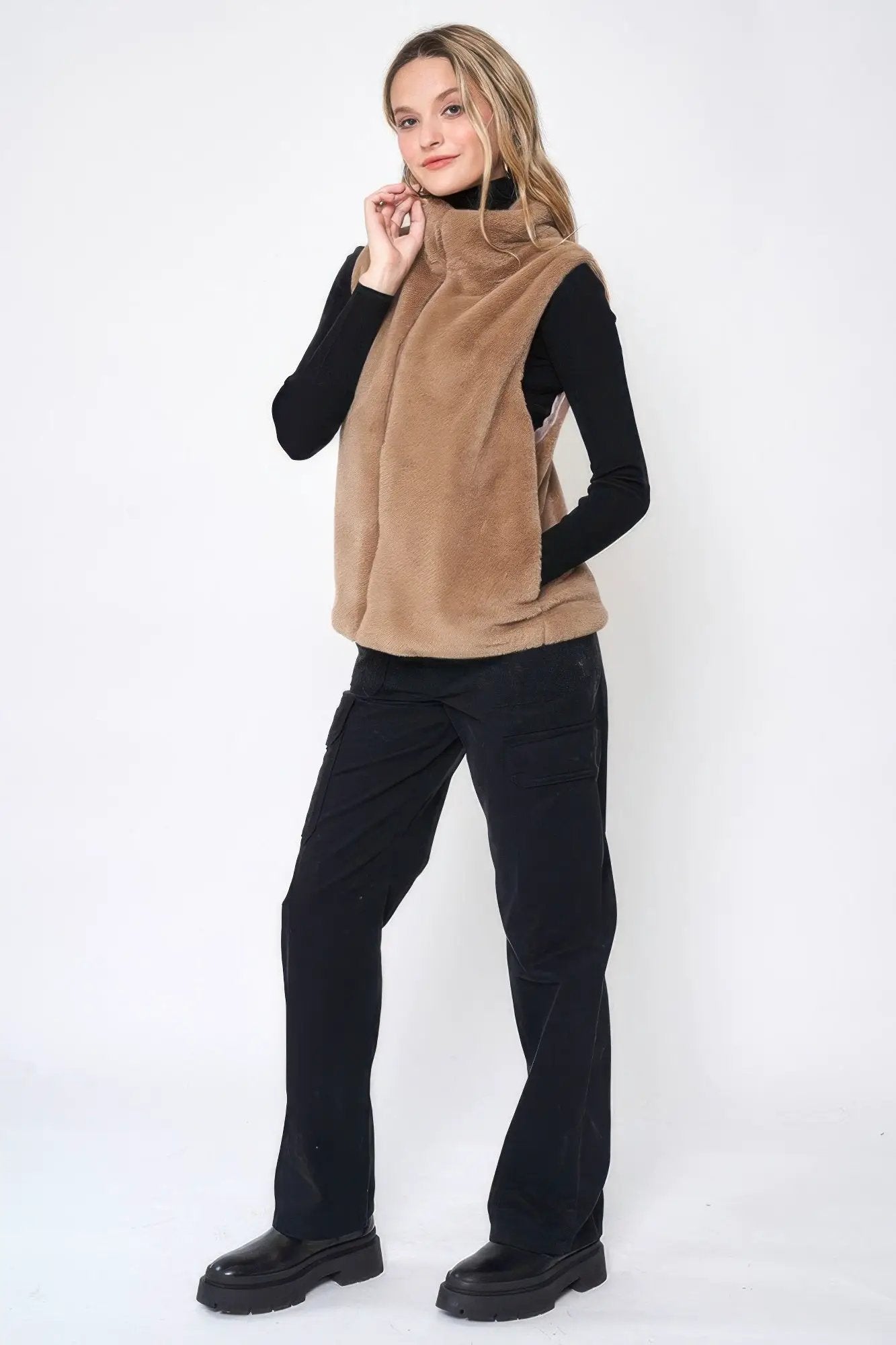 Solid Faux Fur Vest - Image 3