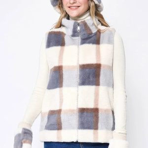 Plaid Faux Fur Vest - Image 1