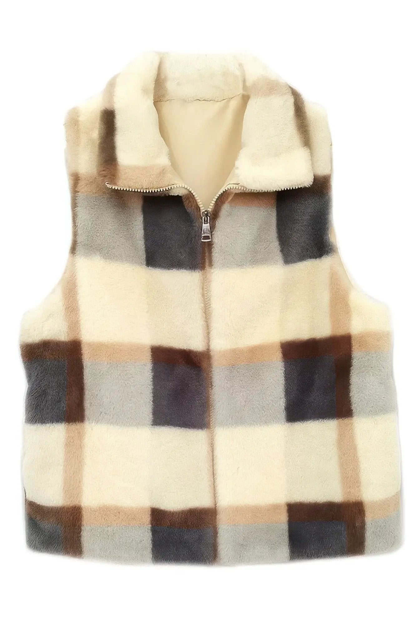Plaid Faux Fur Vest - Image 3