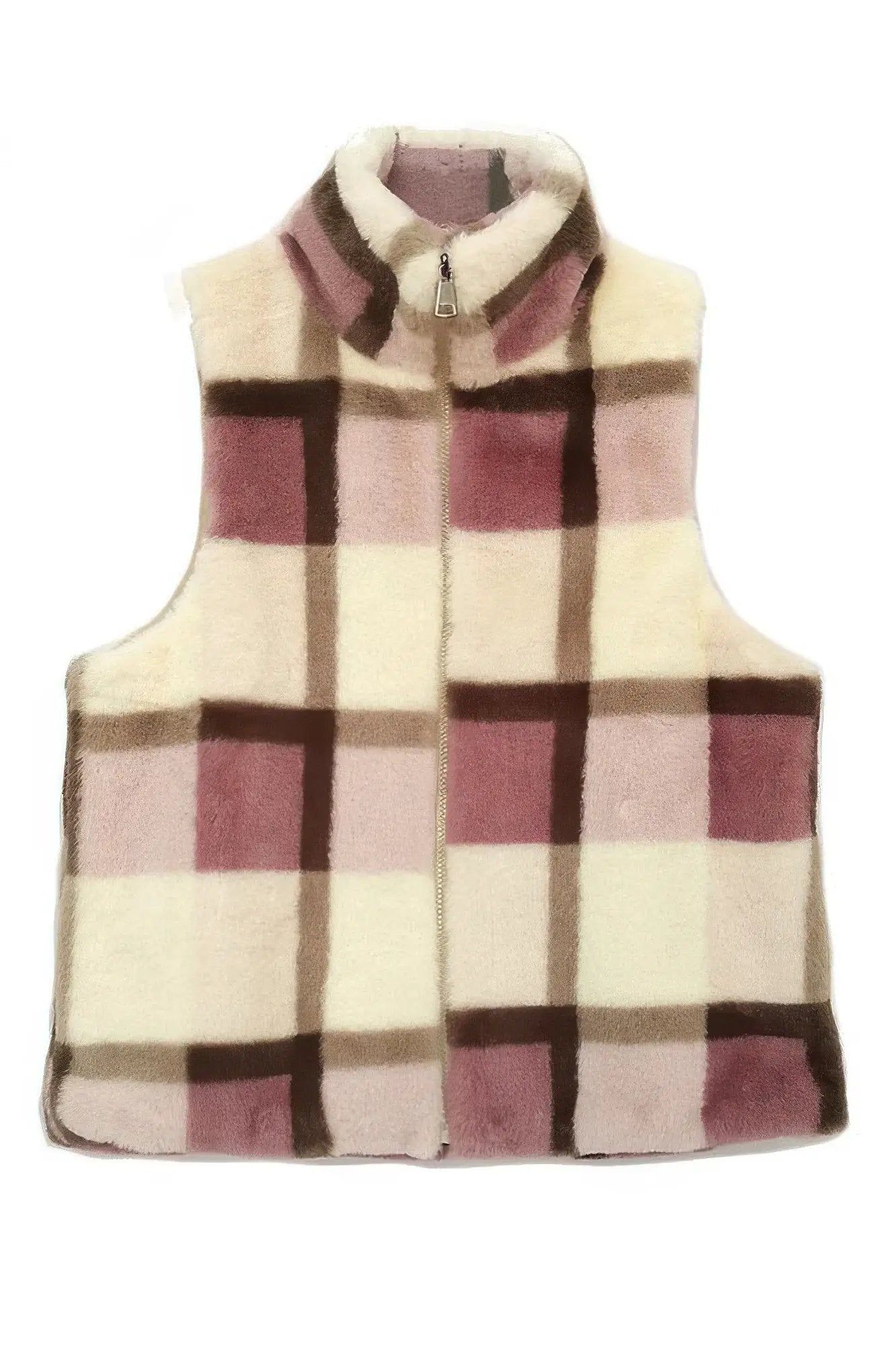 Plaid Faux Fur Vest - Image 5