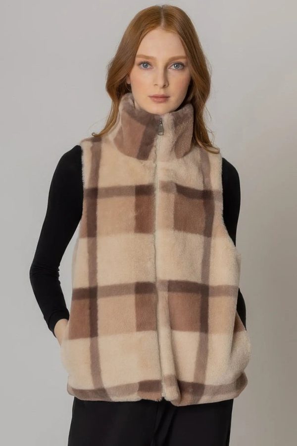 Plaid Faux Fur Vest