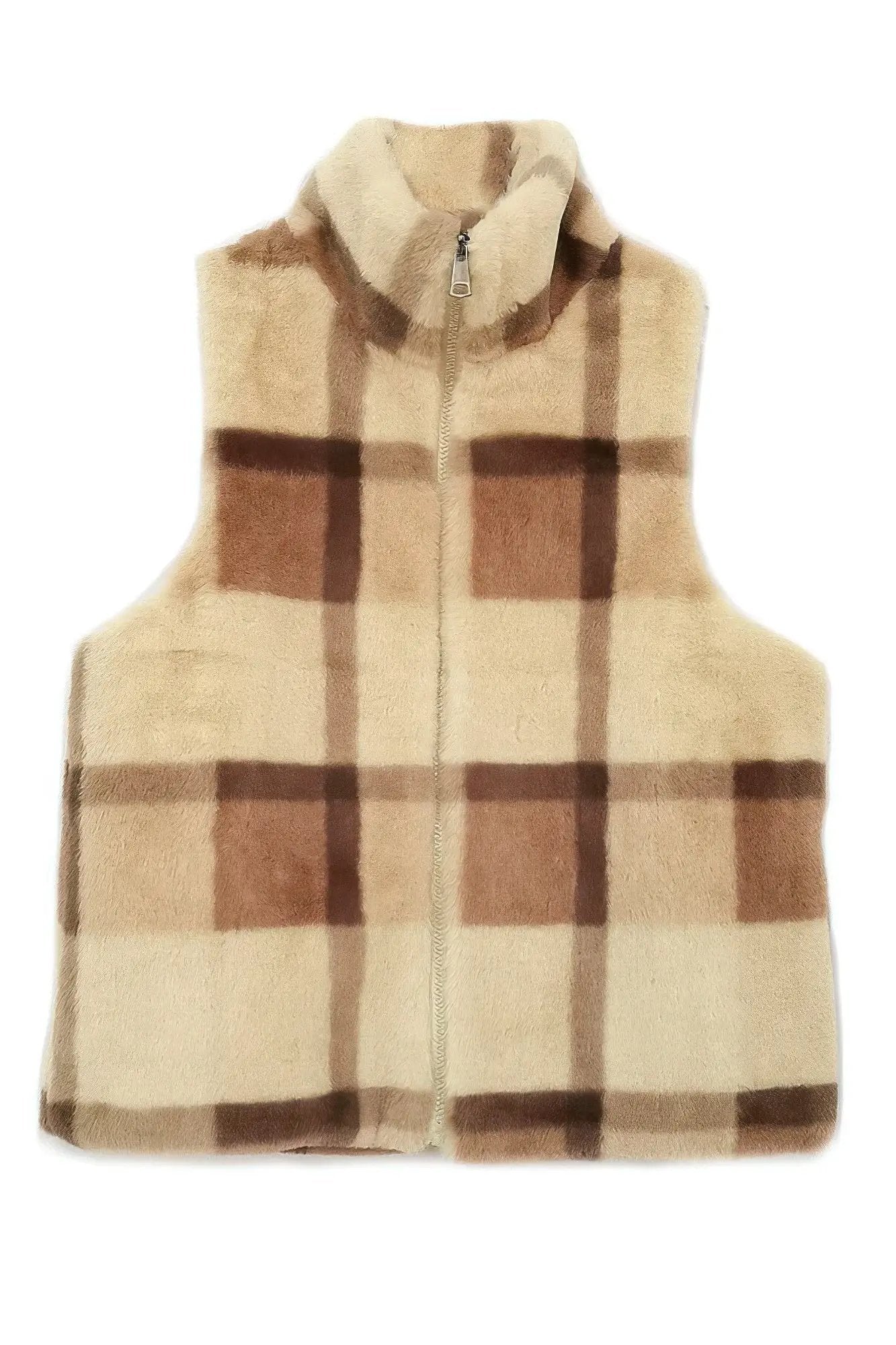 Plaid Faux Fur Vest - Image 7