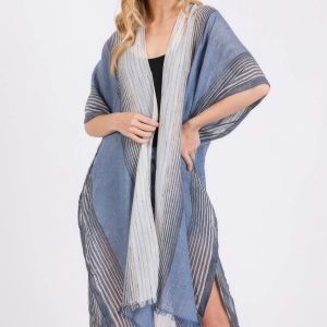 Striped Two Tone Cover Up Kimono - Image 1
