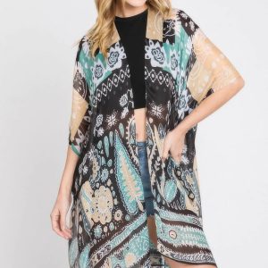 Geometric Boho Print Kimono - Image 1
