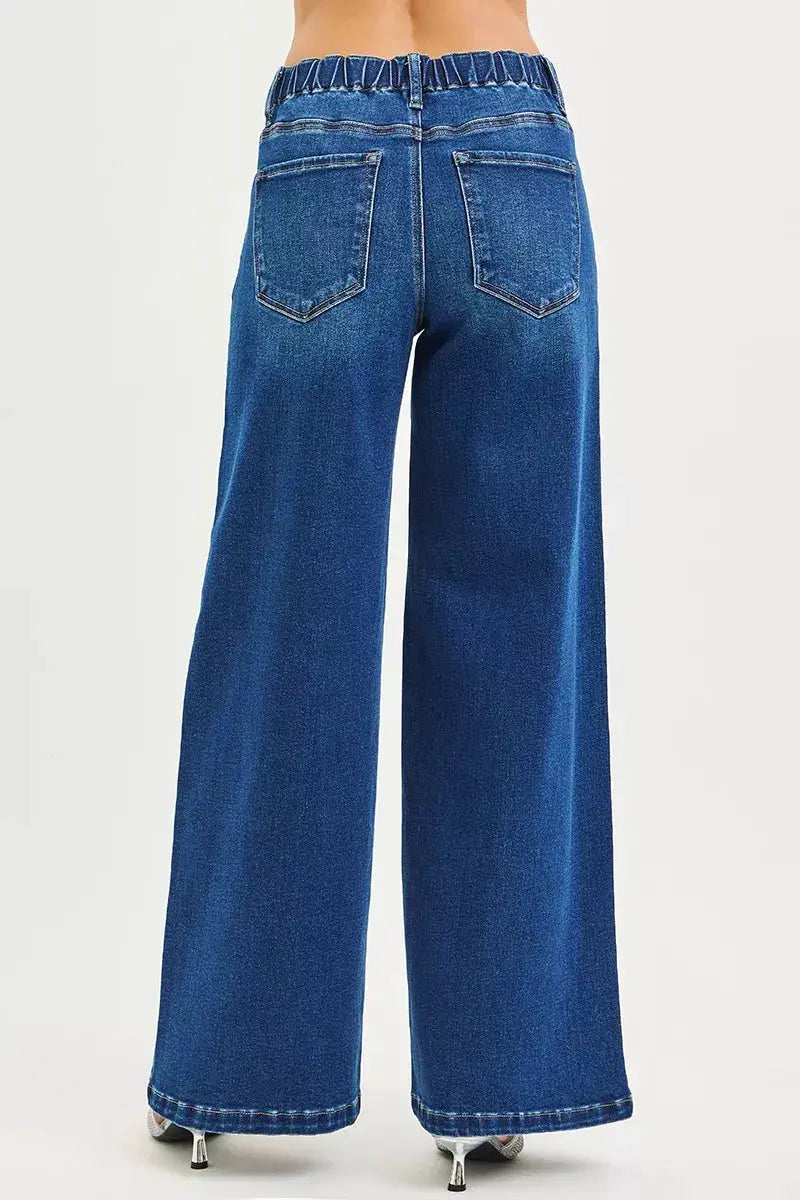 RISEN Full Size Mid Rise Wide Side Pintuck Jeans with Front Drawstring Plus Size - Image 5