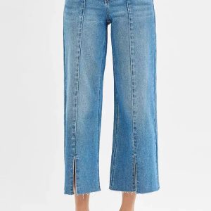 RISEN Tummy Control Mid Rise Crop Wide Front Slit Jeans - Image 2