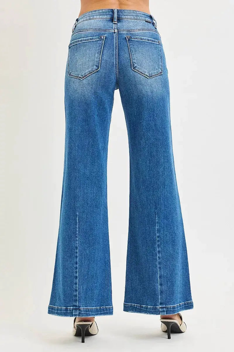 RISEN Full Size Mid Rise Wide Leg Jeans with Flared Look Plus Size - Image 5