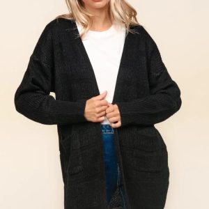 Haptics Stripe Textured Open Front Cardigan with Pockets - Image 1