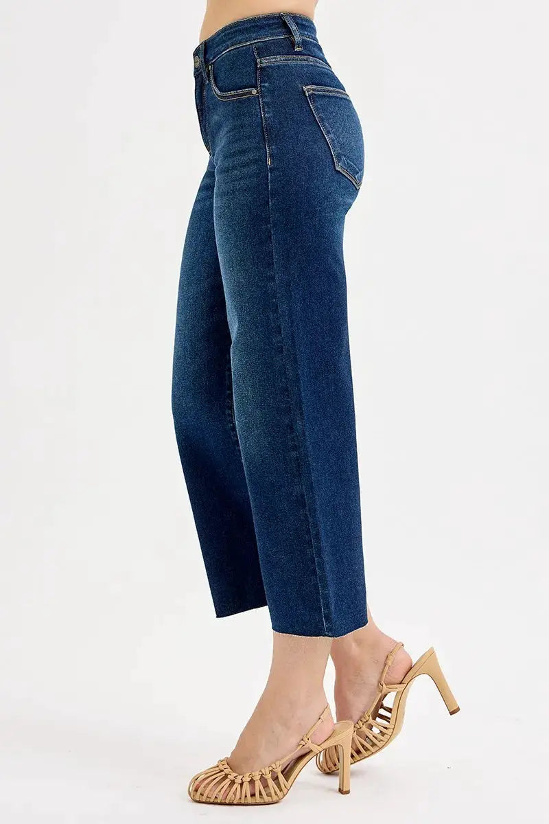RISEN Full Size Tummy Control High Rise Crop Wide Jeans Plus Size - Image 4