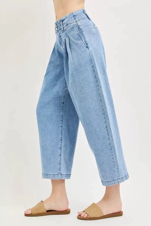 RISEN Slouchy Crop Barrel Pleated Jeans
