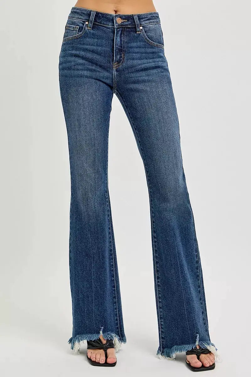 RISEN Full Size Mid Rise Flare Frayed Hem Jeans Plus Size - Image 2