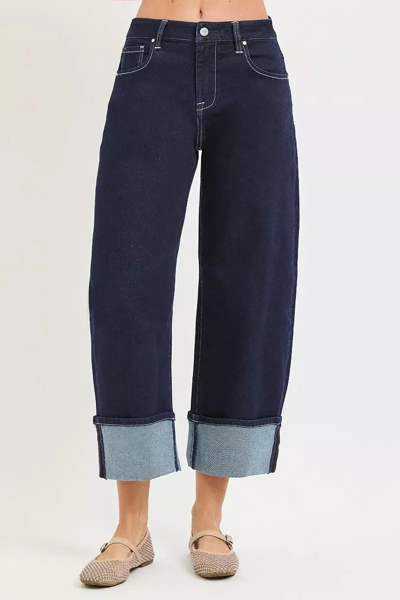 RISEN Slouchy Crop Barrel Cuffed Hem Jeans - Image 4