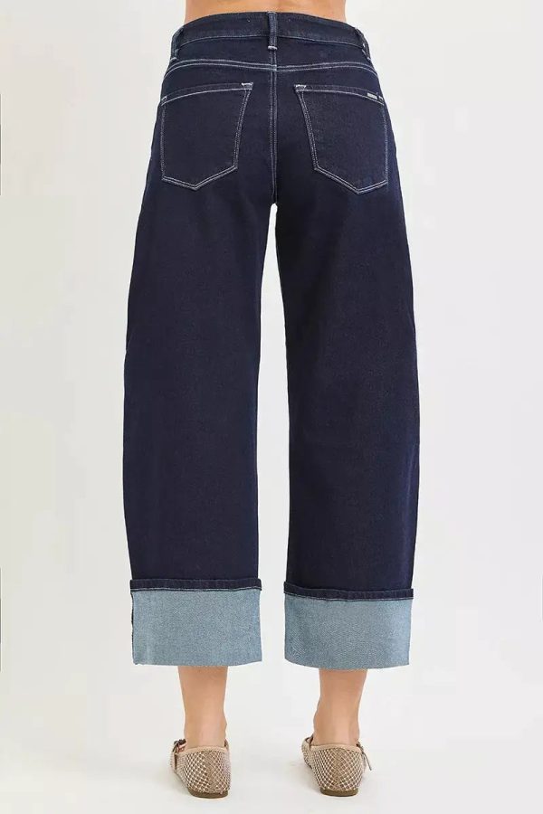 RISEN Slouchy Crop Barrel Cuffed Hem Jeans