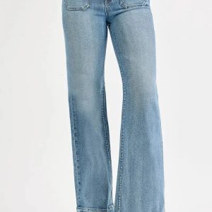 RISEN Full Size High Rise Wide Flare Patch Pocket Jeans Plus Size - Image 2