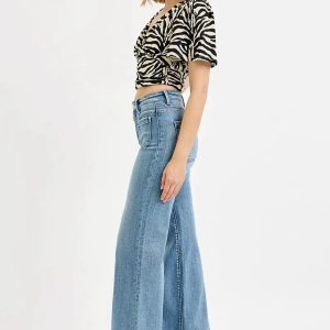 RISEN Full Size High Rise Wide Flare Patch Pocket Jeans Plus Size - Image 7