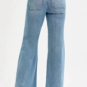RISEN Full Size High Rise Wide Flare Patch Pocket Jeans Plus Size - Image 5