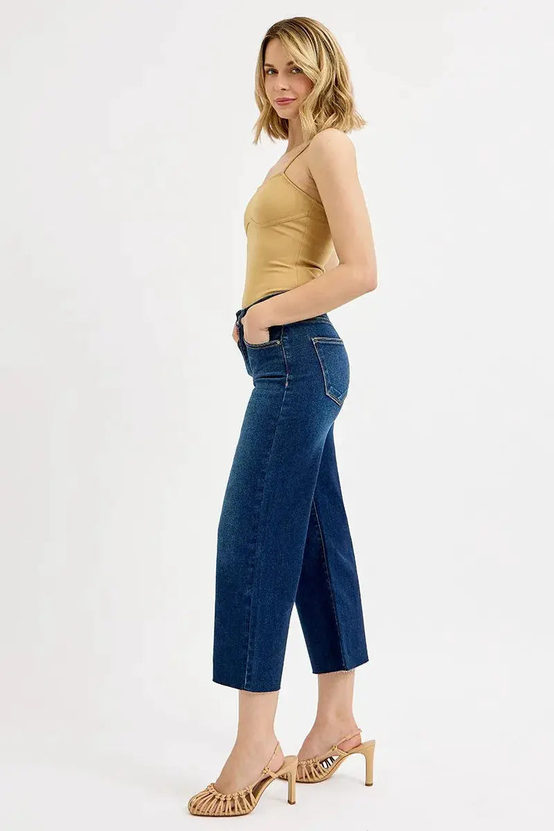 RISEN Full Size Tummy Control High Rise Crop Wide Jeans Plus Size - Image 7
