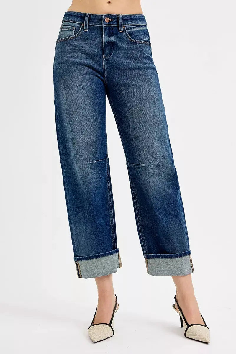 RISEN Slouchy Crop Barrel Cuffed Jeans - Image 1