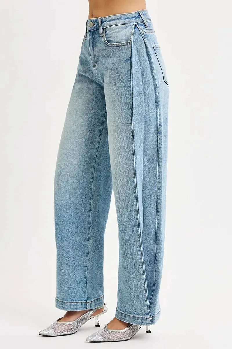 RISEN Mid Rise Wide Barrel Transferable Leg Snap Jeans - Image 5