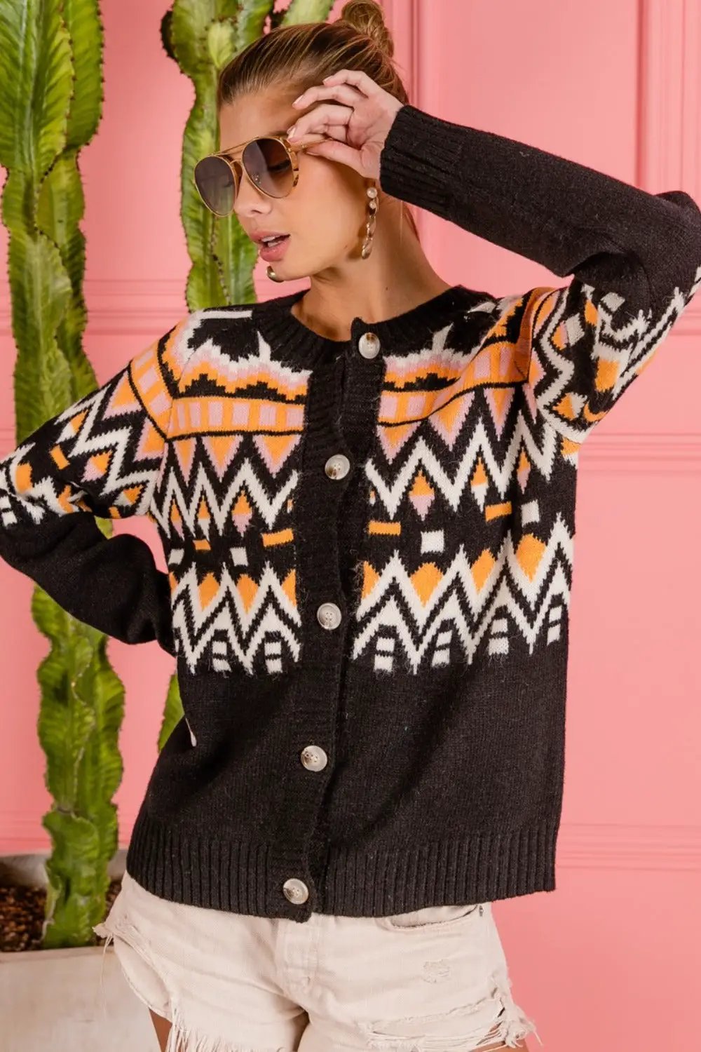 BiBi Ethnic Pattern Button Up Knit Cardigan - Image 2