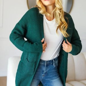Haptics Stripe Textured Open Front Cardigan with Pockets - Image 3