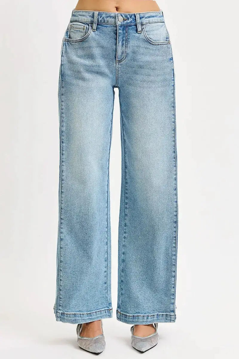 RISEN Mid Rise Wide Barrel Transferable Leg Snap Jeans - Image 3