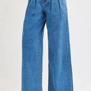 RISEN Full Size Mid Rise Fit Wide Leg with Pleated Detail Jeans Plus Size - Image 2