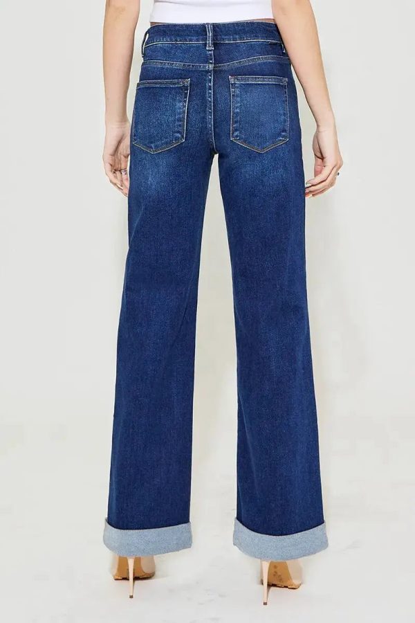 RISEN Full Size Tummy Control High Rise Wide Leg Cuffed Jeans Plus Size