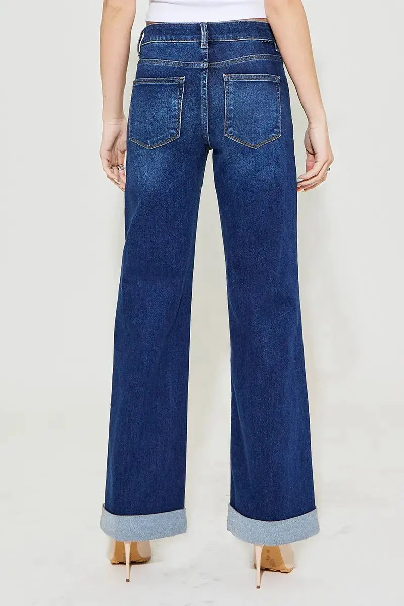 RISEN Full Size Tummy Control High Rise Wide Leg Cuffed Jeans Plus Size - Image 5