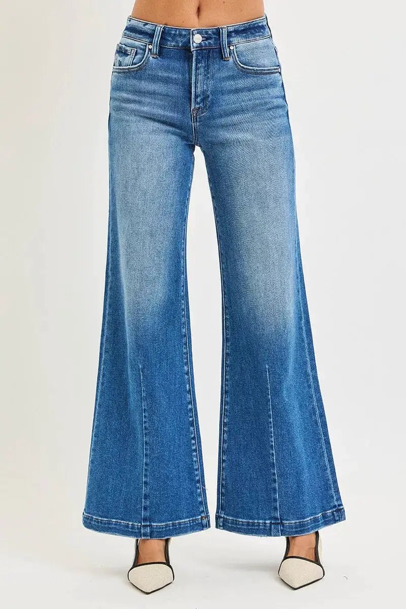 RISEN Full Size Mid Rise Wide Leg Jeans with Flared Look Plus Size - Image 3